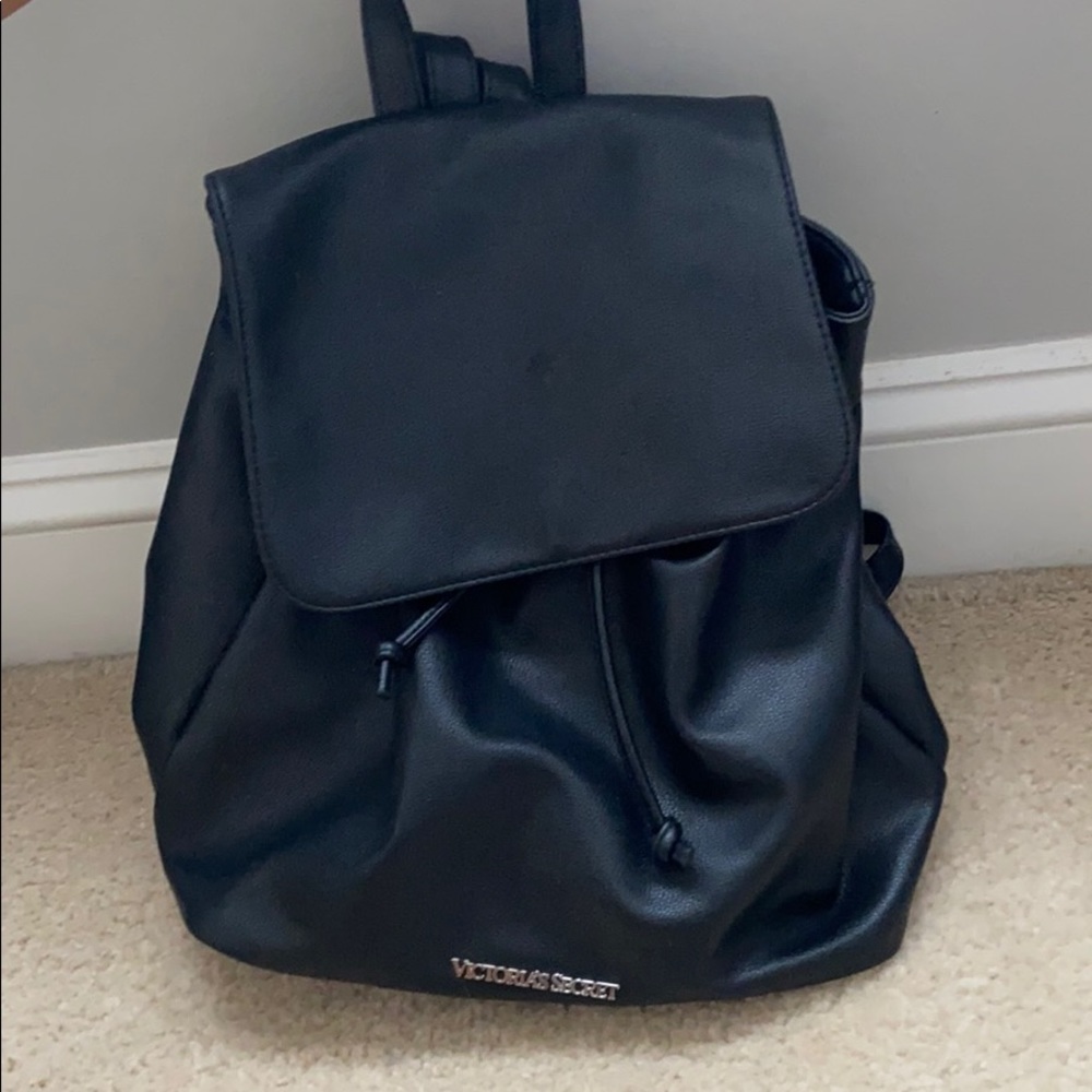 black leather victoria secret backpack